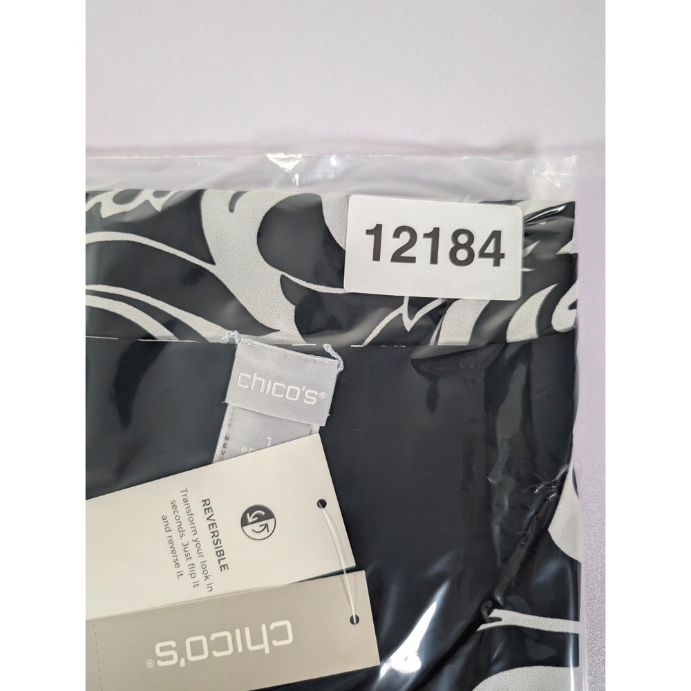 CHICO'S Tank Top Women Size 1 Reversible Scroll Print Woven Pattern Black White - Picture 10 of 10